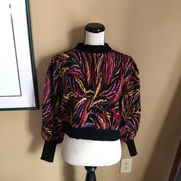 Farm Rio puff balloon sleeve rainbow zebra sweater - Picture 8 of 11